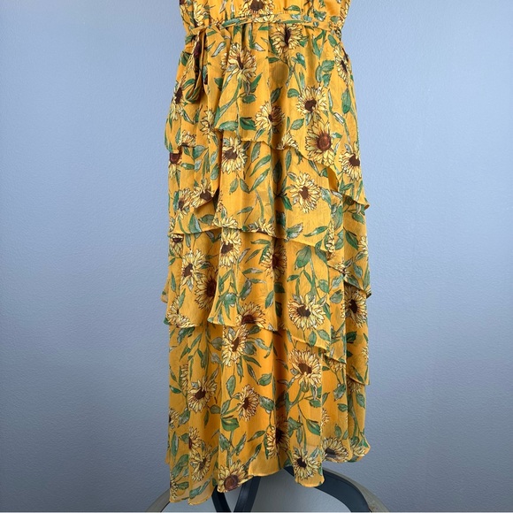 LC Lauren Conrad Strappy Tiered Yellow Sunflower Midi Dress Womens XL Floral - Picture 5 of 16